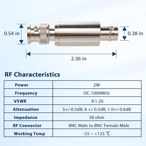 xrds -rf 5db 50 ohm 2w coaxial bnc male to female attenuator ideal for radio communications signal testing and network analysis