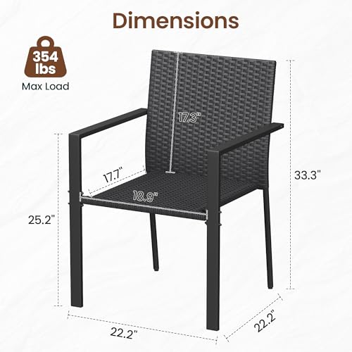 Image of Amopatio Stackable Patio Chairs, All-Weather Outdoor Dining Chairs Set of 4 | Patio Dining Chairs, Breathable Rattan Chair, Steel Frame, Armchair, for Garden, Porch, Deck, Poolside, Restaurant, Black