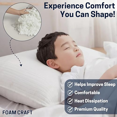 فتات فوم مبشورة ممتازة لحشو بين باج وسرير الكلاب وحشو وسادة | رقائق فوم بديلة لوسائد الكنبة ووسائد السرير | رغوة الذاكرة المبشورة المريحة للحشو (ابيض، 10 كجم)