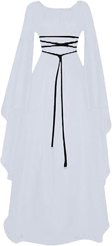 Miniatura 38 de ZWRXW Vestidos góticos para mujer, para Halloween, medieval, retro, renacentista, para disfraz, corsé de manga acampanada, dobladillo irregular