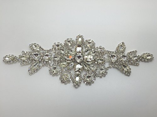 Trimming Shop Rhinestone Diamante Silver Bridal Wedding Sew On Motif Crystal Applique Patch 52 Silver/Clear