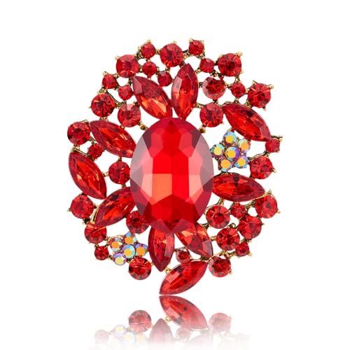 Image of LAXPICOL Vintage Austrian Crystal Elegant Flower Brooch for Women Broach Pin Wedding Jewelry Antique-Gold Tone