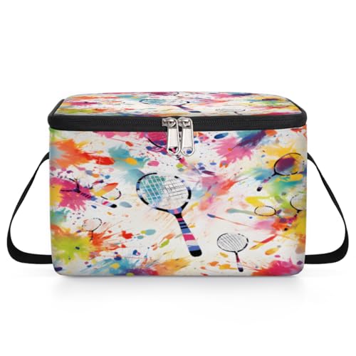 GzLeyigou Tennis Racket Lunch Bags for Women Men 9 Cans, Hot & Cold Food Delivery Bag Insulated Grocery Bag Insulated Lunch Box Cooler Bag for Office Work Picnic Beach