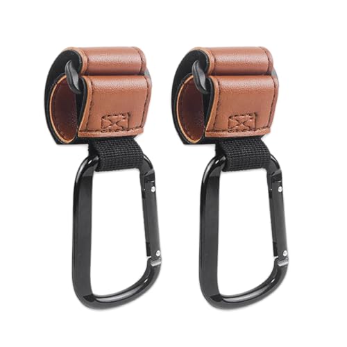 HASTHIP Baby Stroller Hooks Leather Buggy Clips Universal Stroller Clips Stroller Accessories Hook Mommy Hook for Stroller Diaper Bag Shopping Bag Purse and Backpack (2PCS Brown)