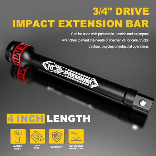Image of 3 /4 inch Drive Impact Extension Bar, 10 Inch Length Socket Extension, CR-V Steel, Narrow and Deep Areas in Household Haintenance, Trucks Tractors Repair or Industrial Operations