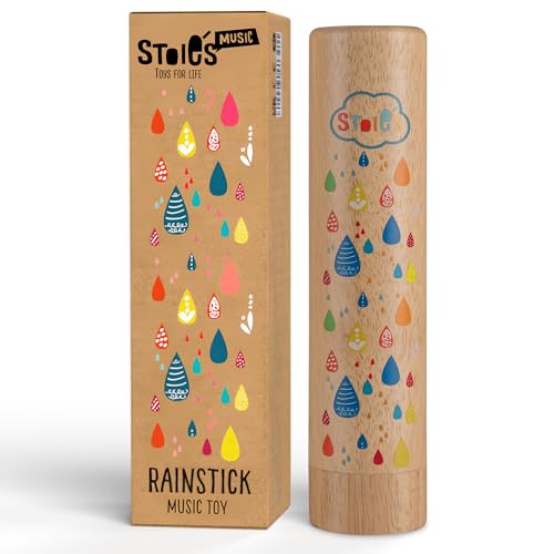 Stoie's Wooden Rain Stick Instrument for Kids, Support Music Exploration, Coordination and Rhythm Baby Toy, Soothing Sound for Sensory Play, Durable Rainmaker of Kid-Friendly Size, 1 Pack