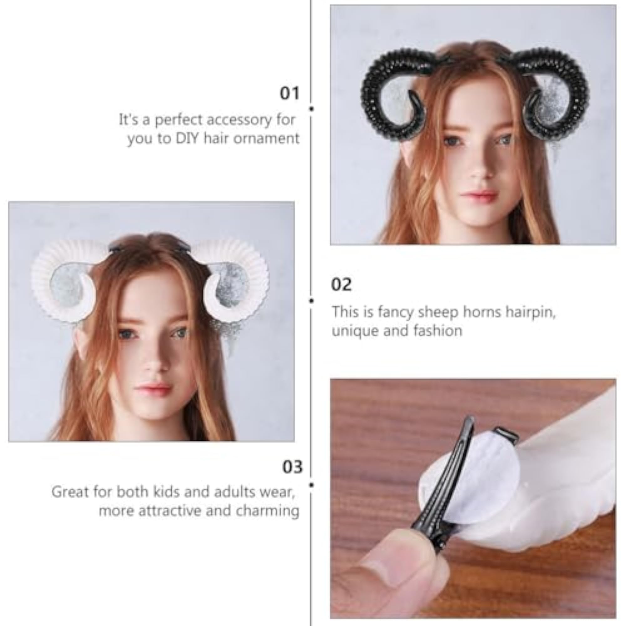 2 Pairs Sheep Horns Hair Clips, Gothic Ram Horn Hairpins
