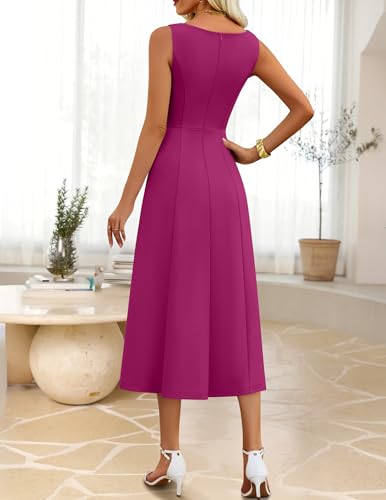 Image of ZESICA Women Summer Sleeveless Midi Dresses 2026 Elegant Boat Neck A Line Tie Waist Spring Cocktail Party Dress