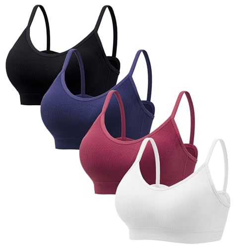 HBselect 4Pcs Sujetador sin Aros para Mujer Cómodo Bralette Mujer sin Costuras, Bralette Confeccionado en Microfibra Tipo Top, Sujetador Elastizado sin Costuras