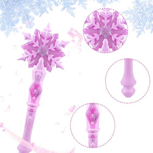 Funmo Leuchtender Schneeflocken-Zauberstab Prinzessinnen-LED-Leuchtstab Sound, Schneeflocken-Feen-Zauberstab Kind Mädchen Prinzessin Partyzubehör Kostüm Cosplay Zubehör Party-Dekoration Y-magic wand