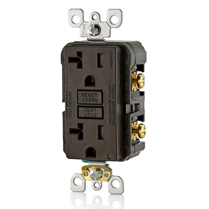 Image of Leviton GFCI Outlet, 20 Amp, Self Test, Tamper-Resistant with LED Indicator Light, Protection from Electric Shock and Electrocution, GFTR2, Brown