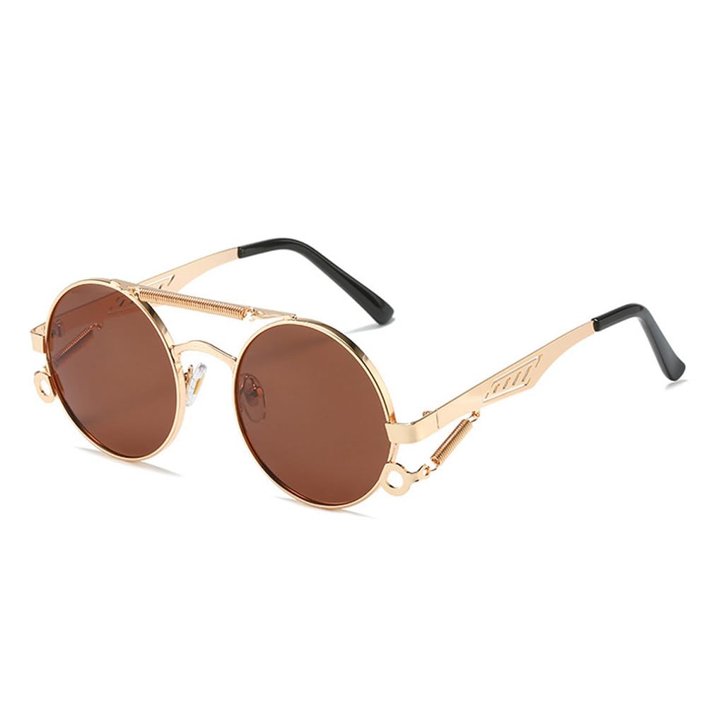 Lunettes de soleil rondes en métal précieux avec double pont rétro chic