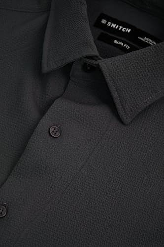 Image of SNITCH Men Casual Shirt | Slim Fit Long Sleeve Spread Collar Vertical Crinkle Textured Pattern | Breathable Polyester Blend & Stretchable Fabric for Casual Outing & Everyday Use