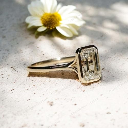 2CT Radiant Cut Moissanite Ring for Women 14k Yellow Gold Solitaire Ring Bezel Set Customized Wedding Jewelry Unique Promise Gift for Her2