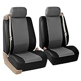 FH Group PU309GRAYBLACK102 Gray/Black Front PU Leather Seat Cover, Set of 2 (Built in Seat Belt Compatible Airbag Ready)
