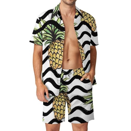 Chemise hawaïenne ananas à rayures et son short léger assorti taille S