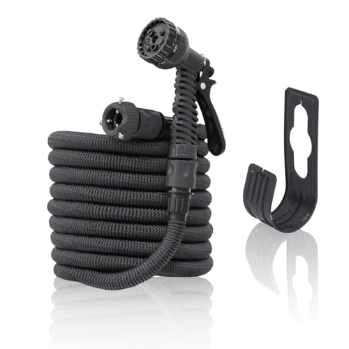 ウェイモール 伸びるホース 15m 散水ホース 3倍に伸びる 5m→15m 7パターン散水ノズル 軽量 耐久性 丈夫 コンパクト ジョイント・ノズル付き ガーデニング 園芸 ベランダ 庭掃除 洗車 (ブラック)