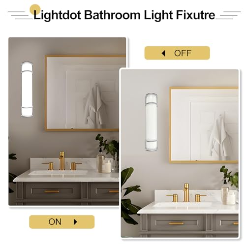 Image of Lightdot LED 25 Inch Flush Mount Vanity Lighting Fixture, 20W 2125LM 3000 /4000 /5000K 120V | 3CCT Dimmable Farmhouse Bathroom Light Bar, Waterproof Linear Wall Light Bar, Long Tube Bath Sconce-Silver