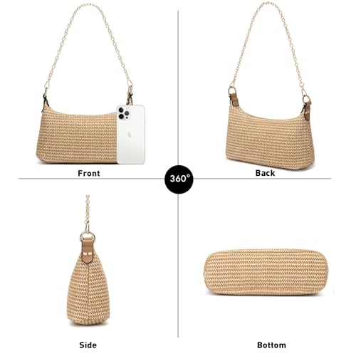 Image of CROJUYI Straw Shoulder Bag for Women Soft Small Woven Shoulder Purse Handbag,Beach Tote Straw Bag for Summer