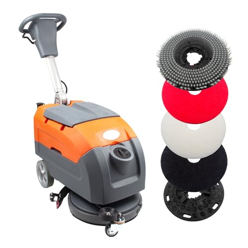 SUNMAX RT35 Walk-Behind Floor Scrubber Polisher Machine, 17' Rotary Disc Brush and Red Sourcing Pad, 22' Squeegee Width, 9.2-gal Tank, 19000 sqft/h, Anti-Collision Wheel