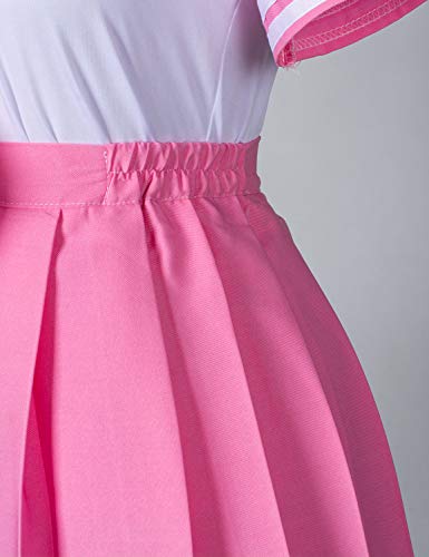 Classic Japanese Anime School Girls Pink Sailor Dress Shirts Uniform Cosplay Costumes with Socks Hairpin Set