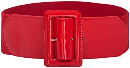 GRACE KARIN Womens Covered Buckle Stretchy Waist Patent Leather Skinny Belt Red L