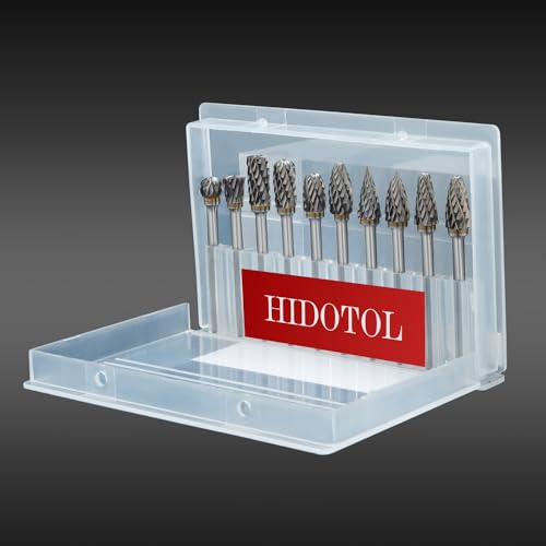Image of HIDOTOL Carbide Burr Set 10PC 1 /8 inch Shank Tungsten Double Cut Carbide Rotary Burr Set for Metal and Wood Carving, Grinding, Polishing, Engraving, Drilling.