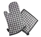 Cotton Candy Gray Glove and Pot Holder Set.100% Cotton. One Pot Holder - 8"x8" and One Oven Mitts -