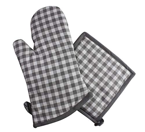 Cotton Candy Gray Glove And Pot Holder Set.100% Cotton. One Pot Holder - 8"X8" And One Oven Mitts - 7"X13", Comfortable,Machine Washable,Heat Resistant. #TOP5