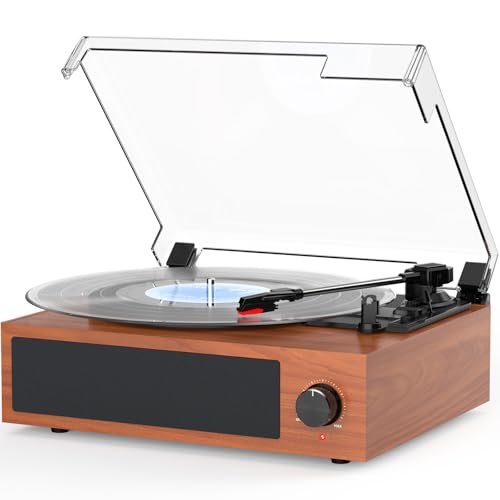 Image of Vinyl Record Player Built-in Stereo Speakers BT Wireless Input Belt Drive Vintage Turntables for Vinyls Records 3 Speed LP Players Turn Tables RCA Line Auto Stop All-in-one Wooden Walnut