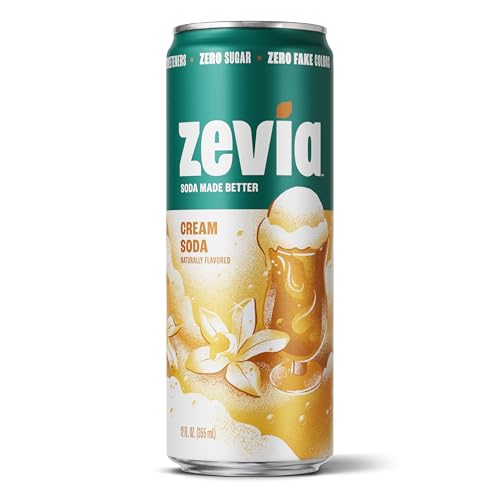 Zevia Zero Sugar Soda, Cream Soda, 12 Ounce Sleek Can