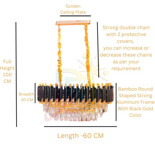 Image of DREAMY DESIGNS Chandelier Lights for Ceiling Black Gold 600mm Oval K9 Crystal Chandeliers for Living Room Light Fixture 3 Mode LED Light Plate for Hall Modern Jhumar Designer Bedroom Dining Room