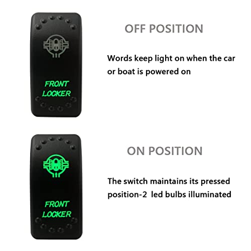Image of Green Backlit Rocker Switch 5 Pin ON-Off Laser Etched Button Switch with Wires for Car Marine Boat UTV 20A /12V 10A /24V (Front Locker)