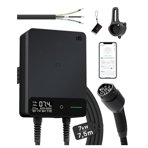 dé Borne de Recharge Véhicules Électrique 7kW APP [7,5m, 6-32A, Monophasé] Wallbox 7kW avec Câble de Recharge Type 2 7,5m, RFID, Borne de Recharge avec RCD Type-B et ip54 pour E-208 et autres BEV/PHEV