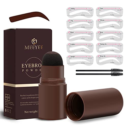 One Step Eyebrow Stamp Shaping Kit, Professional Adjustable Eyebrow Makeup With 10 Reusable Eyebrow Templates, 2 Eyebrow Pen Brushes, Long Lasting Eyebrow Makeup Tools（Dark Brown）