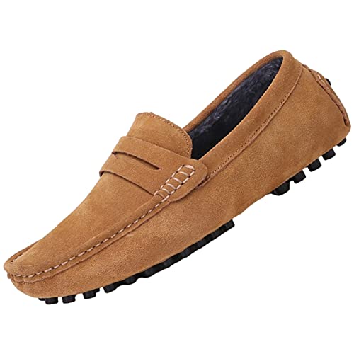 Image of ANUFER Men's Suede Leather Penny Loafers Comfort Driving Shoes Moccasin Slippers