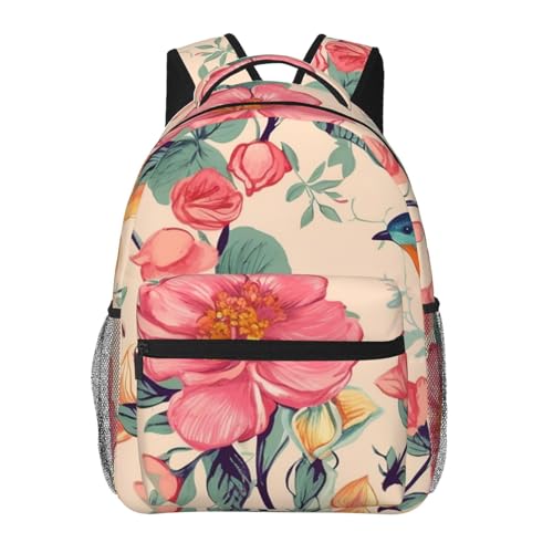 Casual Backpack for Women Men Flower Birds Lightweight Daypack Large Capacity Nurse Bag