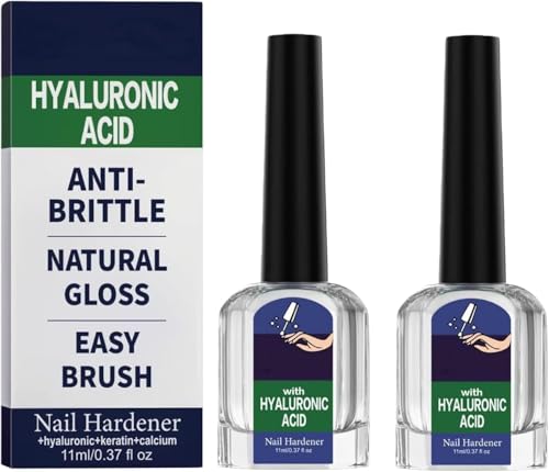 2PCS Hyaluronic Acid Nail Strengthener, 11ML Natural Calcium Nail Hardener Extra Strong and Growth, Anti Brittle Nails Strengthener for Damaged Weak, Hyaluronic Acid Nail Care