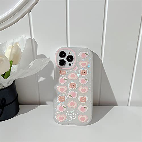Fycyko Compatible with iPhone 7/8/SE Case with Phone Charm Chain, Cute Bear Love Heart Pattern with Pearl Bracelet Sparkly Phone Case Camera Protection