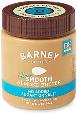 Barney Butter Almond Butter, Bare Smooth, 10 Ounce Jar, No Added Sugar or Salt, Skin-Free Almonds, No Stir, Non-GMO, Gluten Free, Keto, Paleo, Vegan