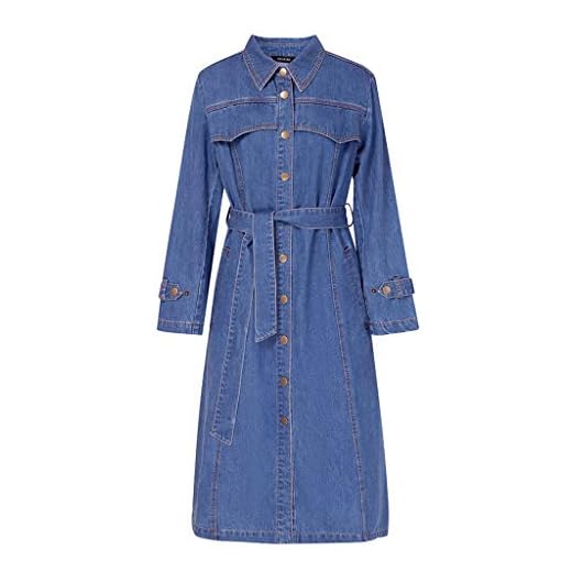 Jacka rockar västern trenchcoat dam lång trenchcoat denim-klänning vår långärmad tunn denim trenchcoat 100 % bomull present rockar regnjackor och mant