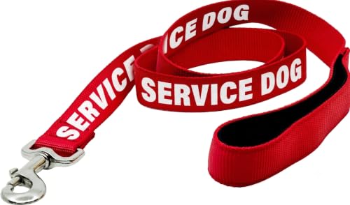 Support Pets Official PSD Service Dog Leash 4 ft Heavy Duty Nylon Service Dog Gear and Accessories for Handlers Printed Psychiatric Support Pet Leash for Small to Large Dogs Red