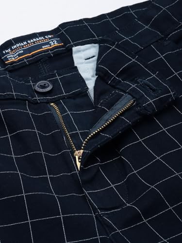 Image of The Indian Garage Co Men Slim Fit Checked Mid-Rise Stretchable Chinos