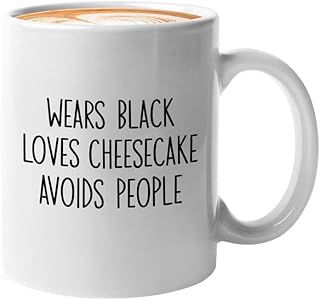 Funny Hobby Coffee Mug 11Oz White Wears Black,Love Cheesecakes,Avoid People Caffeine Coffee Lovers Funny Sarcastic Cute Unique Introvert Quotes Hobbyist Cooking Sports Athletes Animal Pet