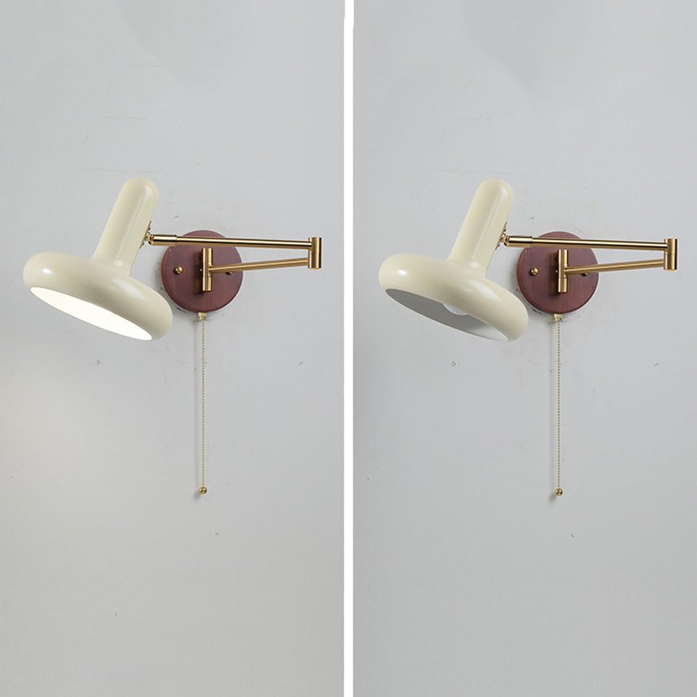 Modern Wall Sconces Light Cream Style Reading Light for Bedroom Adjustable Wall Mount Lamp Medieval Retractable Folding Swing Arm Wall Lamp Pull On/Off Switch for Living Room Hotel