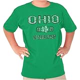 Ohio Vintage Buckeye Leaf Stencil OH Crewneck T Shirts Boy Girl Irish Green