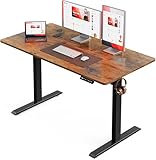 BilySen Electric Standing Desk, Height Adjustable Sit Stand Desk with Hooks, 120×60CM Ergonomic Computer Desk for Home Office, Metal Frame Powerful Motor, Brown