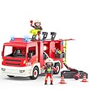 Coroiesty Spielzeug ab 4 Jahre, Große Feuerwehrwagen mit 2 Feuerwehrleuten & Werkzeug, Licht & Sirene, pädagogisches Rettungsfahrzeug für Kinder Jungen Mädchen