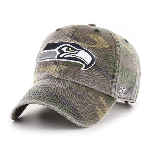 47 NFL Unisex Adult Camo Clean Up Primary Logo Adjustable Hat Cap One Size (Seattle Seahawks - Camo, Seattle Seahawks)