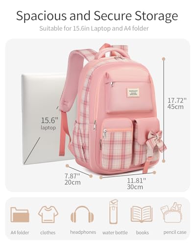 Image of School Backpack for Girls, Cute Bookbag with Laptop Compartment for Teens College Student Mochilas Escolares para Ninas (Pink)